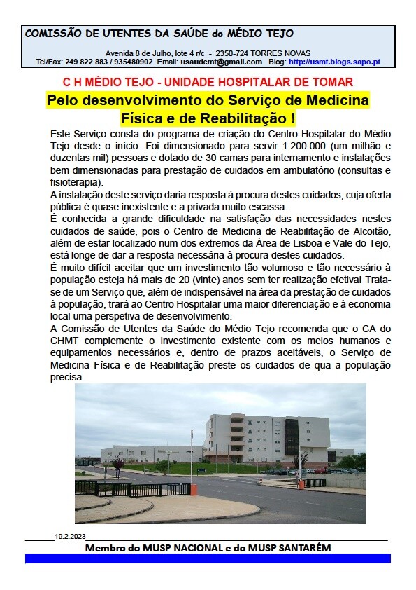 CHMT TOMAR Pelo desenvolvimento do Serviço de Medicina Física e de