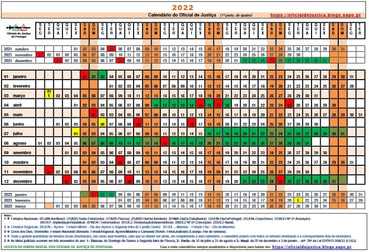 O novo Calendário OJ 2022 já está pronto para todos Oficial de Justiça