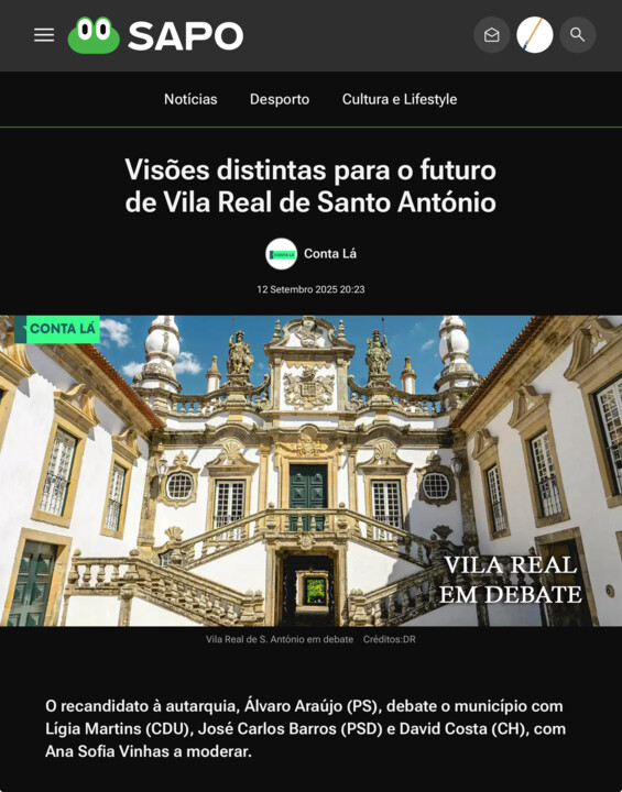 «Conta lá: Vila Real de Santo António em debate», «Sapo», 12/IX/25.