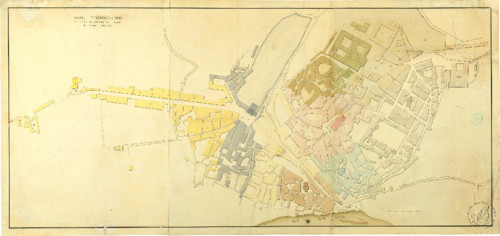 Mapa topográfico da cidade com a divisão das fre