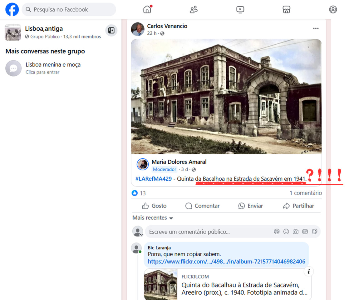 De bacalhaus e bacalhoas, ou de nem saber copiar (M.ª Dolores Amaral, Carlos Venâncio et al., «Quinta da «Bacalhoa» [sic], na Estrada de Sacavém em 1941 [sic], in Livro das Fuças
